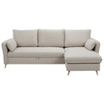 Miliboo canap d'angle convertible rversible avec coffre 3 - 4 places en tissu beige et bois clair driss ...