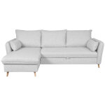 Miliboo canap d'angle convertible rversible avec coffre 3 - 4 places en tissu gris clair et bois clair ...