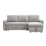 Miliboo canap d'angle convertible rversible avec coffre 3 places en tissu chenille gris et bois clair ...