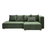 Miliboo canapé d'angle droit 3 places en tissu velours côtelé vert kaki et bois clair harlem Miliboo canapé d'angle droit 3 places en tissu velours côtelé vert kaki et bois clair harlem