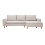 Miliboo canap� d'angle droit en tissu effet velours textur� beige et bois clair ragnar