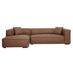 Miliboo canap d'angle gauche vintage 4 - 5 places en cuir marron et bois noir cobain
