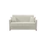 Miliboo canap� convertible 2 - 3 places en tissu beige et bois clair avec matelas 13 cm skandy