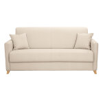 Miliboo canap� convertible 3 places en tissu beige et bois clair avec matelas 13 cm skandy