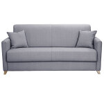 Miliboo canap� convertible 3 places en tissu gris clair et bois clair avec matelas 18 cm skandy