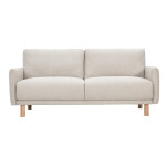 Miliboo canap� design 3 places en tissu effet velours textur� beige et bois clair bono