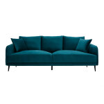 Miliboo canap� design 3 places en tissu velours bleu p�trole et m�tal noir jerry