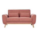 Miliboo canap� scandinave 2 places en tissu effet velours textur� terracotta et bois clair ektor