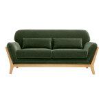 Miliboo canap� scandinave 2 places en tissu effet velours vert kaki et bois clair yoko