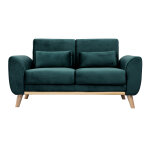 Miliboo canapé scandinave 2 places en tissu velours bleu pétrole et bois clair ektor Miliboo canapé scandinave 2 places en tissu velours bleu pétrole et bois clair ektor