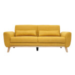 Miliboo canap� scandinave 3 places en tissu effet velours jaune moutarde et bois clair ektor