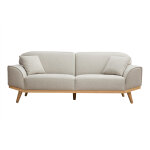 Miliboo canap� scandinave 3 places en tissu effet velours textur� beige et bois clair freema