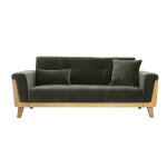 Miliboo canapé scandinave 3 places en tissu effet velours vert kaki et bois clair fjord Miliboo canapé scandinave 3 places en tissu effet velours vert kaki et bois clair fjord