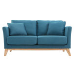 Miliboo canapé scandinave déhoussable 2 places en tissu bleu canard et bois clair oslo Miliboo canapé scandinave déhoussable 2 places en tissu bleu canard et bois clair oslo
