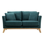 Miliboo canapé scandinave déhoussable 2 places en tissu velours bleu pétrole et bois clair oslo Miliboo canapé scandinave déhoussable 2 places en tissu velours bleu pétrole et bois clair oslo