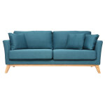 Miliboo canapé scandinave déhoussable 3 places en tissu bleu canard et bois clair oslo Miliboo canapé scandinave déhoussable 3 places en tissu bleu canard et bois clair oslo