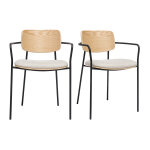 Miliboo chaises en bois clair ch�ne, tissu effet velours textur� beige et m�tal noir (lot de 2) susan ...