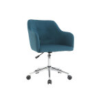 Miliboo chaise de bureau � roulettes capitonn�e en tissu bleu canard et acier chrom� baltik