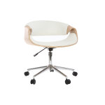 Miliboo chaise de bureau  roulettes design blanc, bois clair et acier chrom aramis