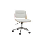 Miliboo chaise de bureau � roulettes design blanc, bois clair et acier chrom� aramon