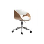 Miliboo chaise de bureau  roulettes design blanc, bois clair et acier chrom bent