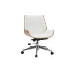 Miliboo chaise de bureau � roulettes design blanc, bois clair et acier chrom� curved
