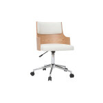 Miliboo chaise de bureau � roulettes design blanc, bois clair et acier chrom� mayol