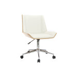Miliboo chaise de bureau  roulettes design blanc, bois clair et acier chrom melkior