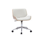 Miliboo chaise de bureau  roulettes design blanc, bois clair et acier chrom rubbens