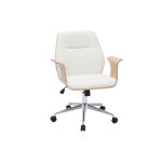 Miliboo chaise de bureau  roulettes design blanc, bois clair et acier chrom rufin