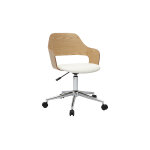 Miliboo chaise de bureau � roulettes design blanc, bois clair ch�ne et acier chrom� janet