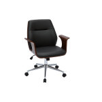 Miliboo chaise de bureau  roulettes design noir, bois fonc noyer et acier chrom rufin