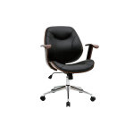 Miliboo chaise de bureau  roulettes design noir, bois fonc noyer et acier chrom yorke