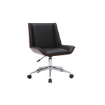 Miliboo chaise de bureau � roulettes design noire, bois fonc� et acier chrom� melkior