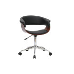 Miliboo chaise de bureau � roulettes design noire, bois fonc� et acier chrom� oktav