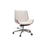 Miliboo chaise de bureau � roulettes design en tissu effet velours textur� beige, bois fonc� et acier ...