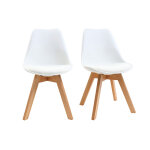 Miliboo chaises design blanc et bois clair massif (lot de 2) pauline