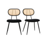 Miliboo chaises design noires en tissu velours, m�tal et cannage rotin (lot de 2) swann