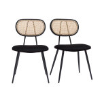 Miliboo chaises design noires en tissu velours, mtal et cannage rotin naturel (lot de 2) tolma