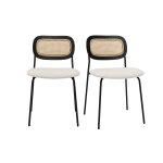 Miliboo chaises design en tissu effet laine boucle blanc, mtal noir et cannage rotin (lot de 2) miranda ...