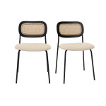 Miliboo chaises design en tissu effet velours textur beige, mtal noir et cannage rotin (lot de 2) miranda ...