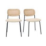 Miliboo chaises design en tissu effet velours textur� beige, m�tal noir et cannage rotin (lot de 2) miranda ...