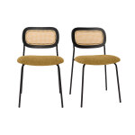 Miliboo chaises design en tissu effet velours textur bronze, mtal noir et cannage rotin (lot de 2) ...