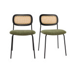 Miliboo chaises design en tissu effet velours textur vert kaki, mtal noir et cannage rotin (lot de ...