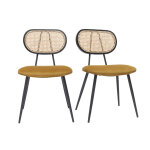 Miliboo chaises design en tissu velours bronze, mtal noir et cannage rotin naturel (lot de 2) tolma