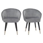 Miliboo chaises design en tissu velours gris, bois noir et m�tal dor� (lot de 2) brizo