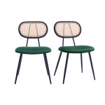Miliboo chaises design en tissu velours vert fonc�, m�tal noir et cannage rotin (lot de 2) swann