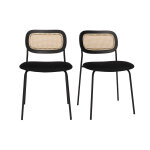 Miliboo chaises design en velours noir, mtal noir et cannage rotin (lot de 2) miranda