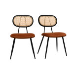 Miliboo chaises design en velours terre br�l�e, m�tal noir et cannage rotin (lot de 2) swann
