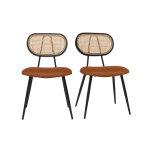 Miliboo chaises design en velours terre brle, mtal noir et cannage rotin naturel (lot de 2) tolma